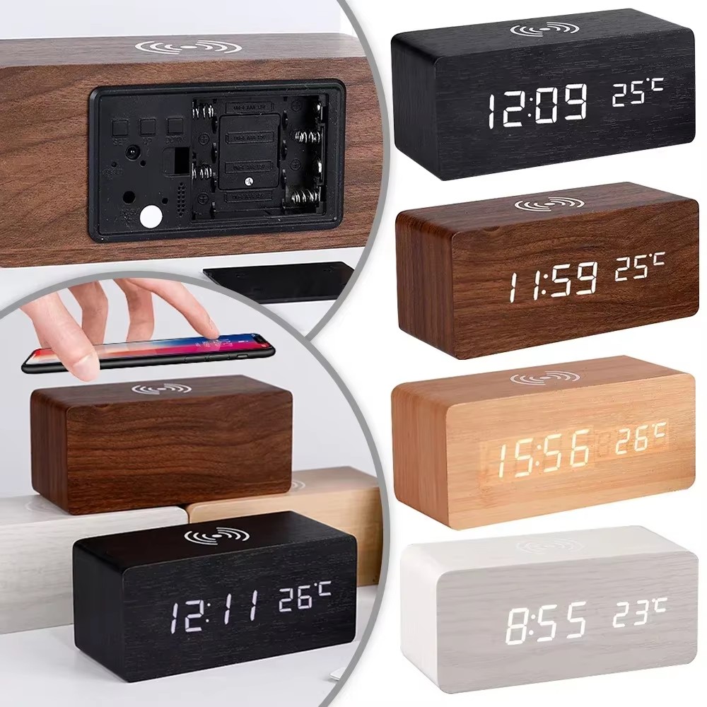 Modern Electronics Gadgets - Настольные электронные часы-будильник с LED-дисплеем, деревянным